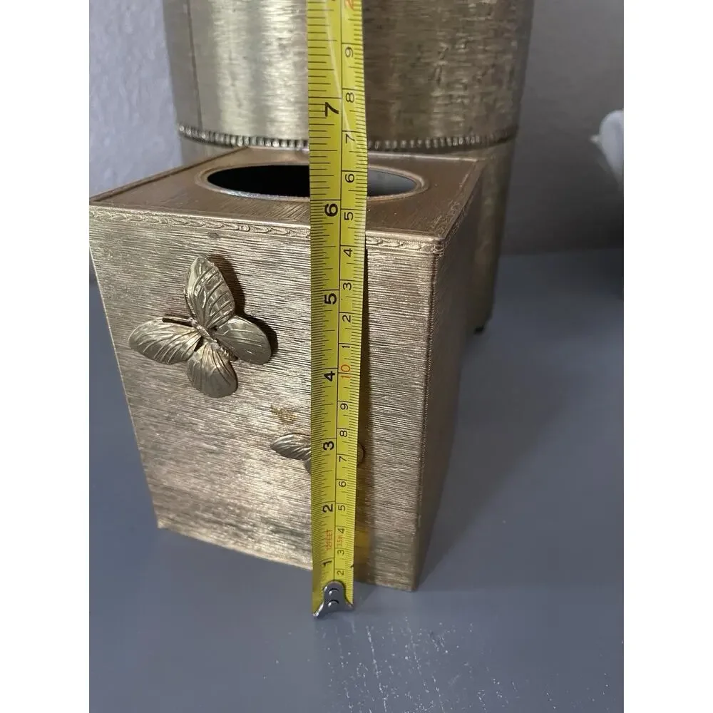 Vintage Stylebuilt 24kt Gold Plated Tissue Box Cover & trash can 3D Butterflies